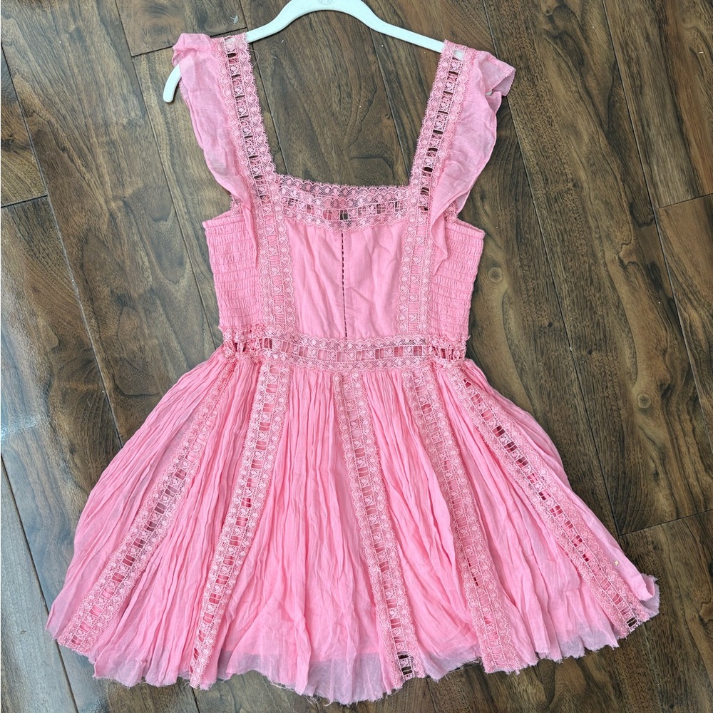 Free People Verona Pink Lace Trim Mini Dress